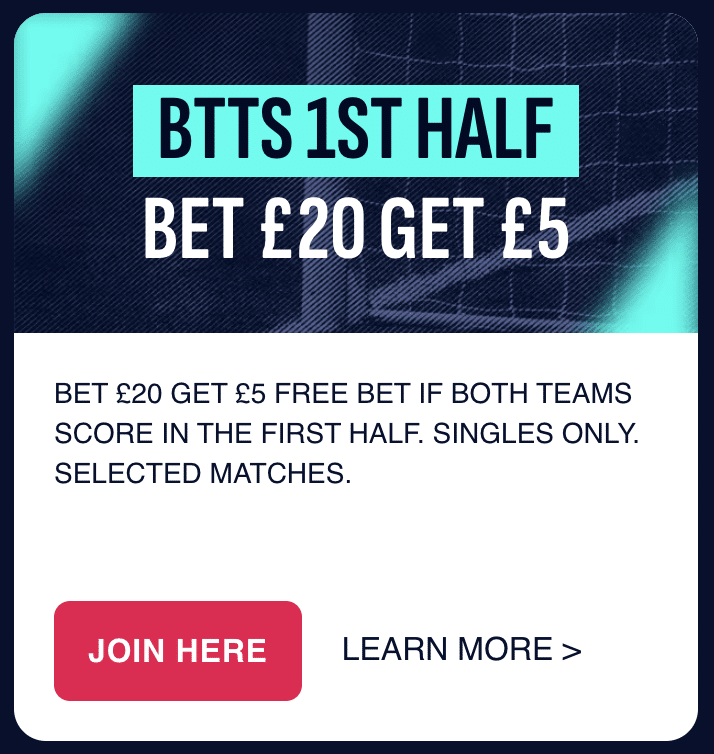 BTTS 1st half bonus at Planet Sport Bet